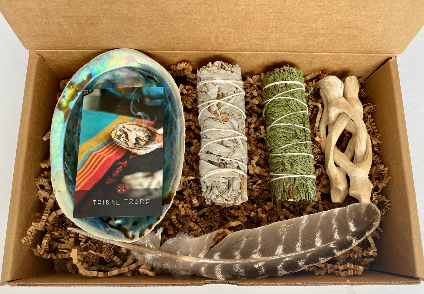 Smudge Kit with Sage, Feather & Wooden Stand